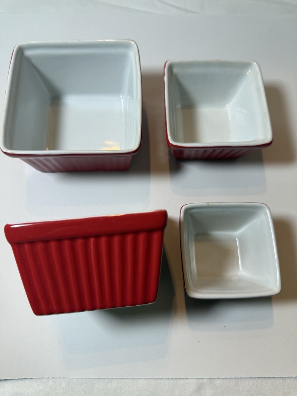 BIA Ceramic Square Ramekin Set Red White Oven Safe Four-Piece